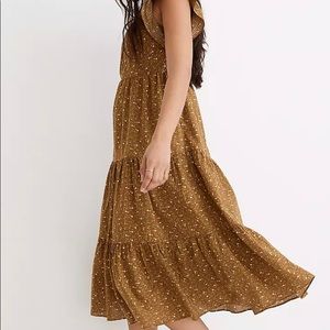 Madewell Ruffle-Sleeve Tiered Midi Dress in Daisy Stitch